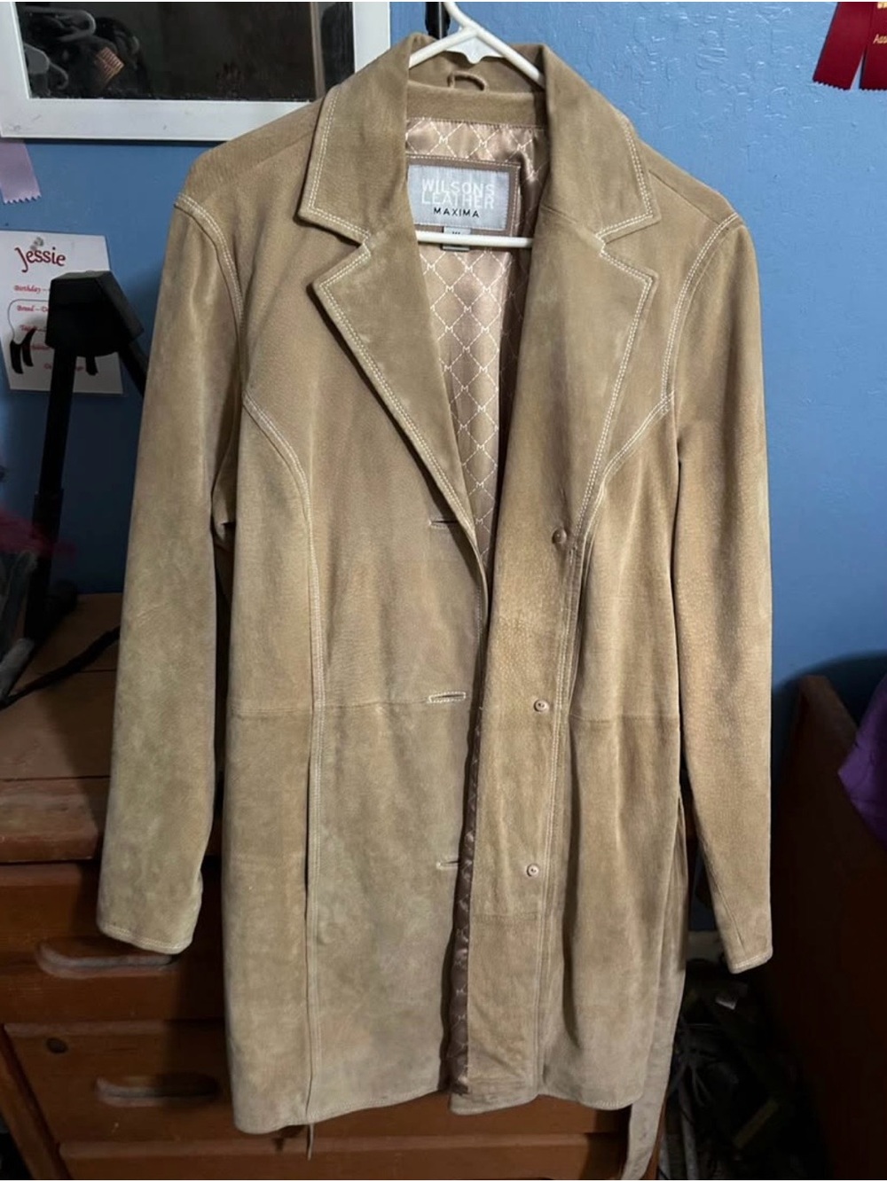 Wilsons Leather Maxima Tan Suede Trench Coat